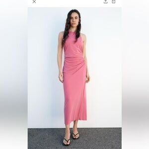 Zara Midi pink knit fabric, Buttoned halter neck. Open back. Size XXL New w/Tags